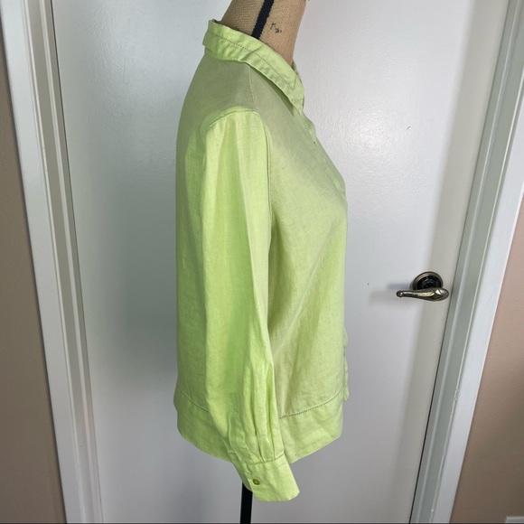 Sigrid Olsen Sport Women 8 Petite Dress Shirt Top Green Button Up Linen Blend - Picture 6 of 14